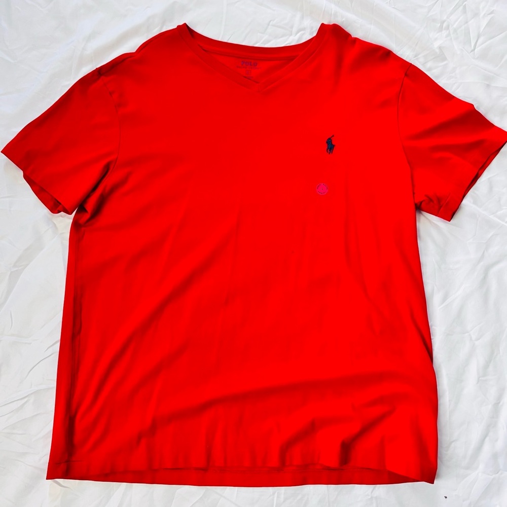 Polo by Ralph Lauren Men's Bright Red V-Neck Tee
